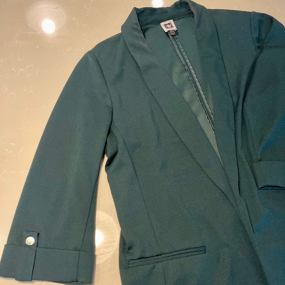 Anne Klein Forest Green Longline Blazer – Size L, Classic Women’s Jacket